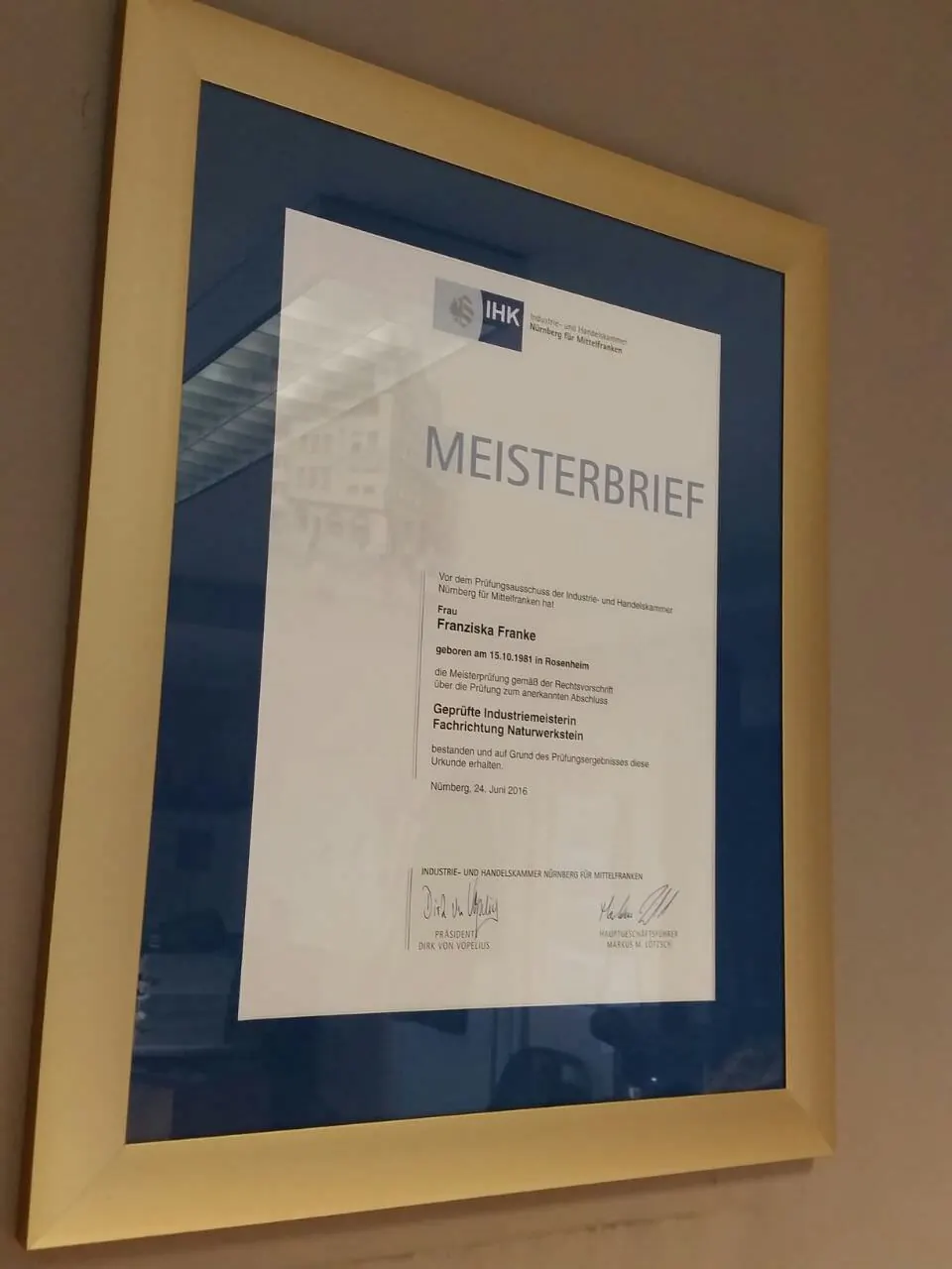 Franke Naturstein - Meisterbrief Franziska Franke