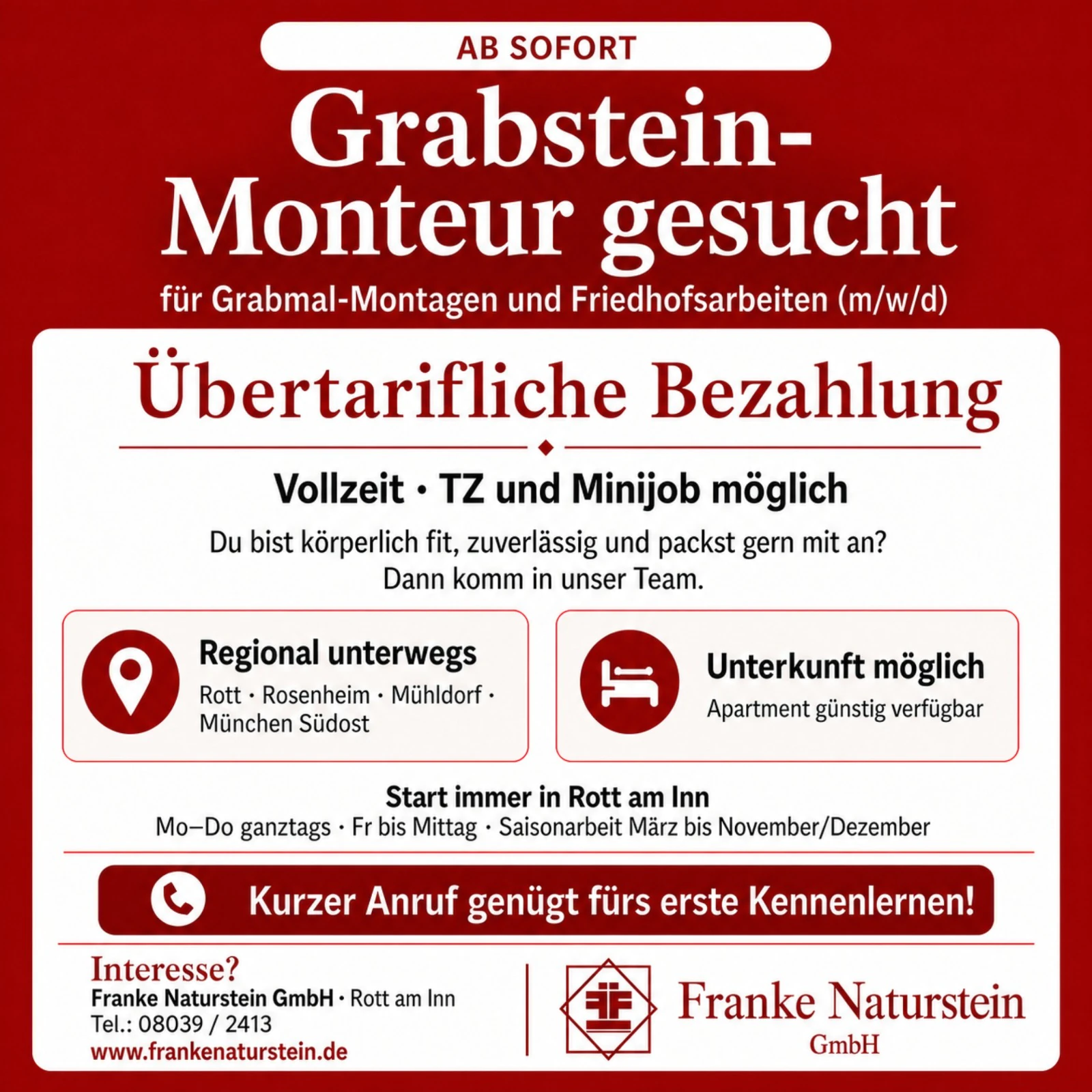 Mitarbeiter gesucht: Grabstein-Monteur gesucht